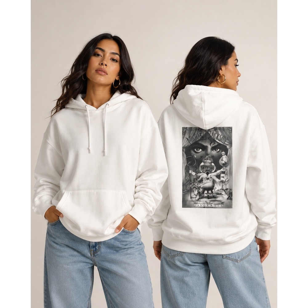 Cotton Heritage Michael Jackson Dangerous Album Graphic Hoodie White Small